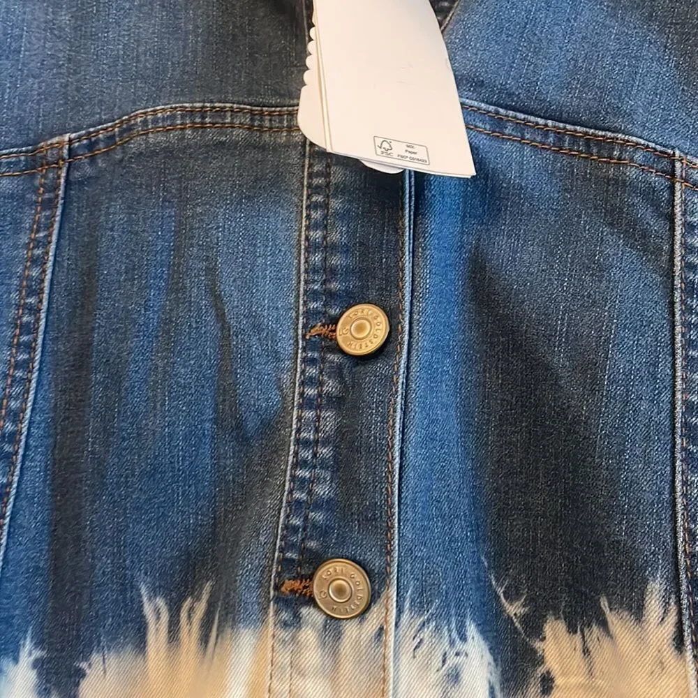 NWT LOGO Lori Goldstein Tie-Dye Ombré Denim Jean Jacket Blue White Boho Sz 4
